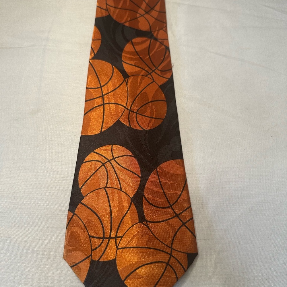 Steven Harris Novelty Basketball Print Tie in Orange and Black